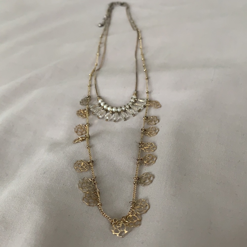Delicate Rose Teardrop Double Chain Necklace - Picture 2 of 4